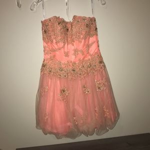 Peach Lace Corset Short Strapless Dress